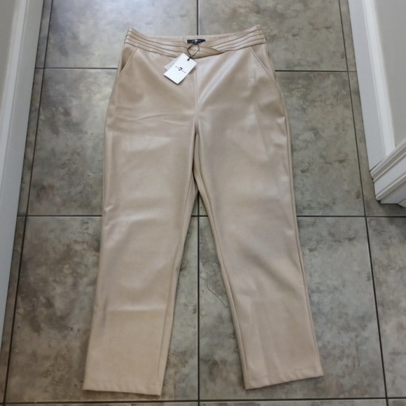 NWT 7 For All Mankind Beige Vegan Leather Pants - Picture 1 of 6
